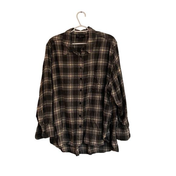 Lane Bryant 2XL Plaid Button-Down Shirt Black Tan Flannel Soft Casual Top - Picture 3 of 6